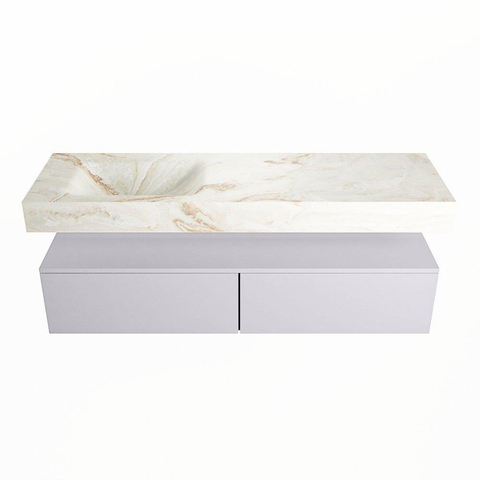 Mondiaz ALAN-DLUX Ensemble de meuble - 150cm - meuble Cale mat - 2 tiroirs - Lavabo Cloud Frappe suspendu - vasque Gauche - 1 trou de robinet SW804843