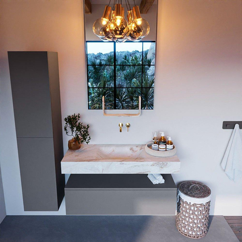 Mondiaz ALAN-DLUX Ensemble de meuble - 110cm - meuble Plata mat - 1 tiroir - Lavabo Cloud Frappe suspendu - vasque Centre - 0 trous de robinet SW805540