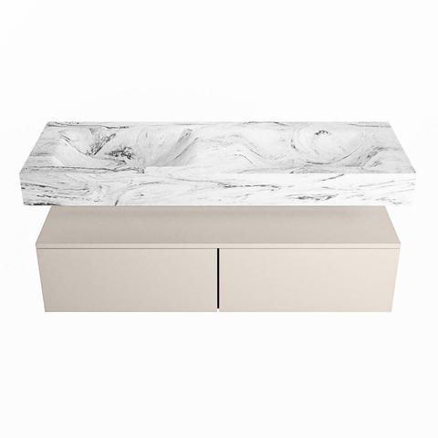 Mondiaz ALAN-DLUX Ensemble de meuble - 130cm - meuble Linen mat - 2 tiroirs - Lavabo Cloud Glace suspendu - vasque Gauche et droite - 2 trous de robinet SW805936