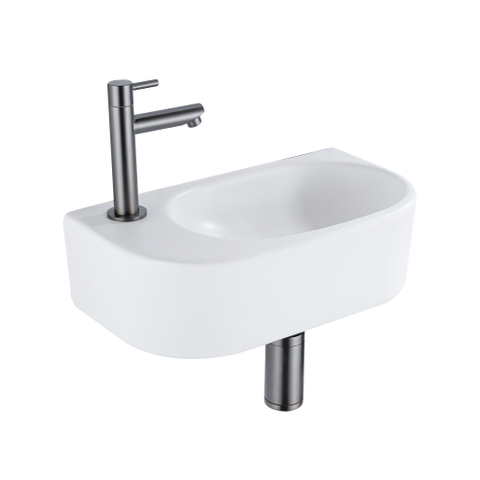 QeramiQ Fuente fonteinset – halfrond – 40x21.5x12 cm – keramiek wit mat – kraangat links – kraan gunmetal SW1232827