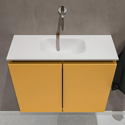 MONDIAZ TURE Toiletmeubel 60x23x50cm met 0 kraangaten 2 deuren ocher mat Wastafel Eden midden Solid Surface Wit SW475040