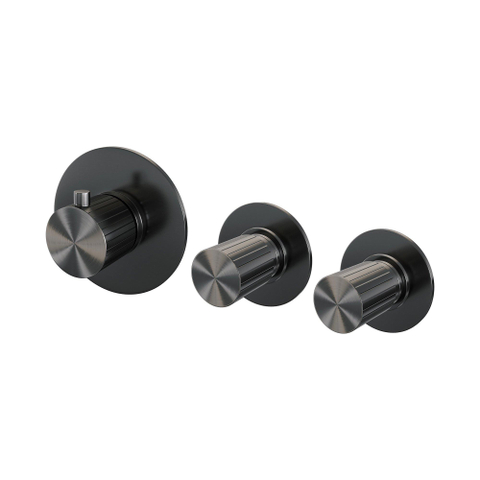 BRAUER Stripe Mitigeur thermostatique baignoire - SET 01 - encastré - combinaison de remplissage de baignoire - douchette à main sur barre - flexible de douche - coude mural - gunmetal brossé PVD SW1434985