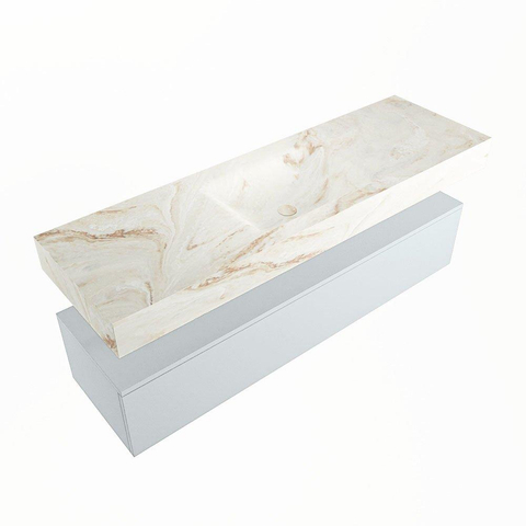 Mondiaz ALAN-DLUX Ensemble de meuble - 150cm - meuble Clay mat - 1 tiroir - Lavabo Cloud Frappe suspendu - vasque Centre - 0 trous de robinet SW805303