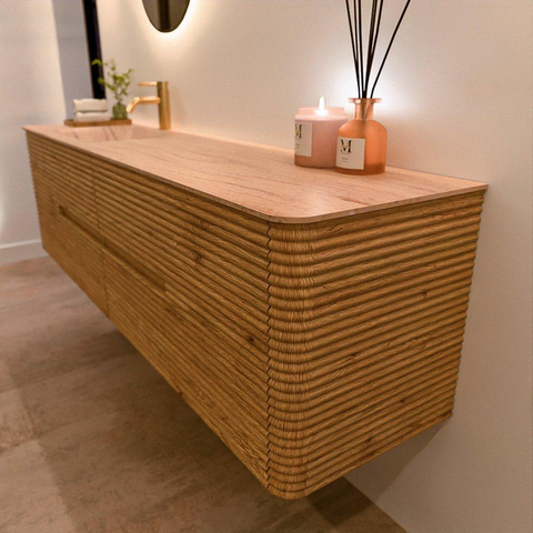 Mondiaz CIRO-DLUX Meuble de salle de bains - 180x45x50cm - Plan-vasque Solid surface Saba - 1 vasque à gauche - 1 trou de robinetterie - 4 tiroirs - Chêne SW1531214