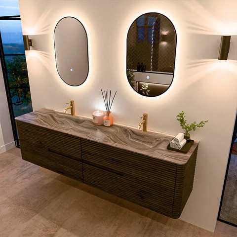 Mondiaz CIRO-DLUX Badkamermeubelset - 190x45x50cm - Solid surface wastafel Sombra - 2 wasbak Dubbel - 2 kraangaten - 4 lades - Shadow SW1532793