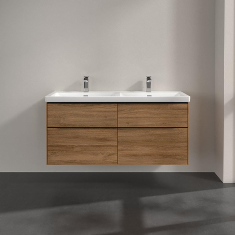 Villeroy & Boch Subway 3.0 Wastafelonderkast - met verlichting - 4 uittrekladen - 1272x576x478mm - Oak Kansas (mat hout) SW797170