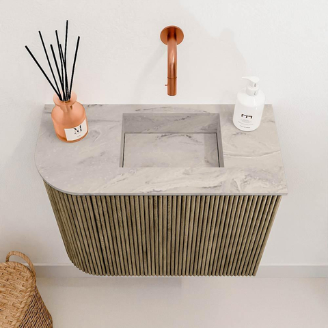 Mondiaz JOYA-DLUX 51.6cm toiletmeubel - ronding links kleur Dusk - Wastafel FAYE positie Rechts Zonder kraangat kleur Glace. SW1423164