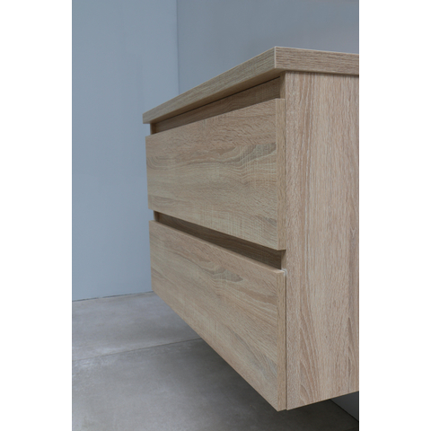 Basic Bella Badkamermeubelset - 80x55x46cm - 1 wasbak - Acryl - Zwart - 1 kraangat - Wandspiegel met verlichting - MDF Eiken SHOWROOMMODEL SHOW24472