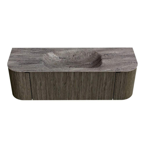 MONDIAZ KURVE-DLUX 140cm badmeubel ronding Links + Rechts kleur Shadow met 1 lade en 2 deuren. Wastafel BIG SMALL Midden 1 kraangat Oza. SW1432886