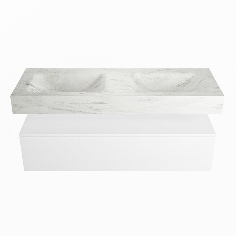 Mondiaz ALAN-DLUX Ensemble de meuble - 130cm - meuble Talc mat - 1 tiroir - Lavabo Cloud Opalo suspendu - vasque Gauche et droite - 0 trous de robinet SW806150