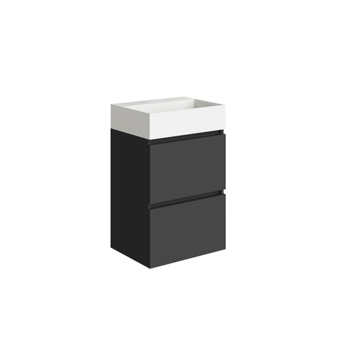 Xellanz Mini onderkast met 2 laden 45 cm mat zwart en wastafel keramiek glans wit SW917262