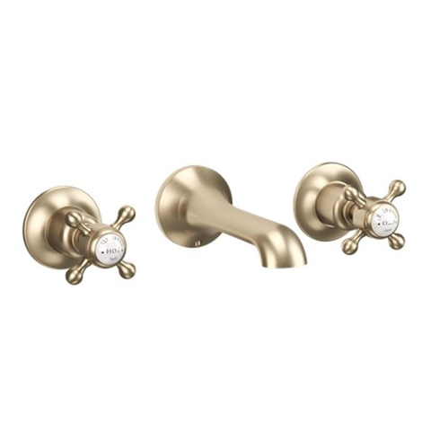 Robinet lavabo Crosswater Belgravia - encastré - 3 trous - poignée croix - 14,1 cm bec - laiton brossé SW1175251