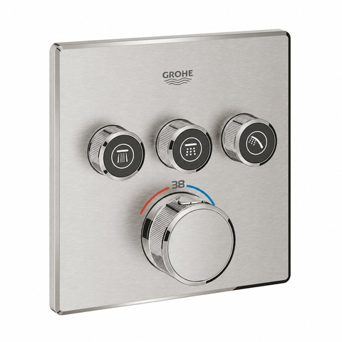 GROHE SmartControl Ensemble de douche de pluie encastré – boîtiers d'encastrement – boutons anthracite – douche de tête carrée – douchette à main bâton – SuperSteel brossé SW1580637