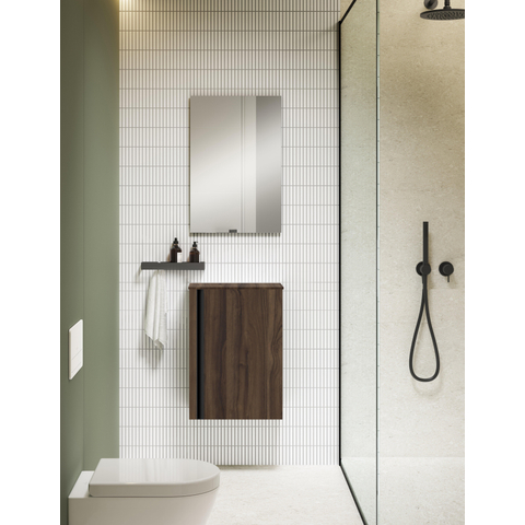 Saniclass Chaci Meuble sous-lavabo pour lave-mains - 40x55cm - 1 porte - avec plan de dessus - noyer SW1448195
