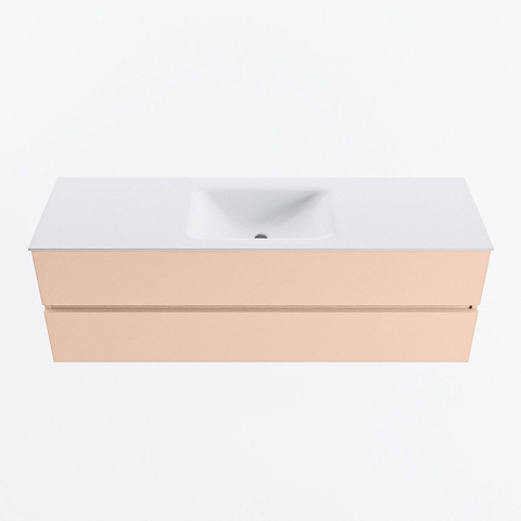 MONDIAZ VICA Ensemble meuble de salle de bains - 150cm - meuble bas rosee - 2 tiroirs - vasque cloud au centre - sans trous de robinet - version haute de 60cm - talc SW1083493