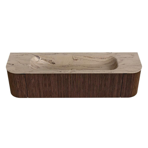 MONDIAZ KURVE-DLUX 170cm badmeubel ronding Links + Rechts kleur Walnut met 1 lade en 2 deuren. Wastafel BIG LARGE Midden zonder kraangat Arena. SW1431237