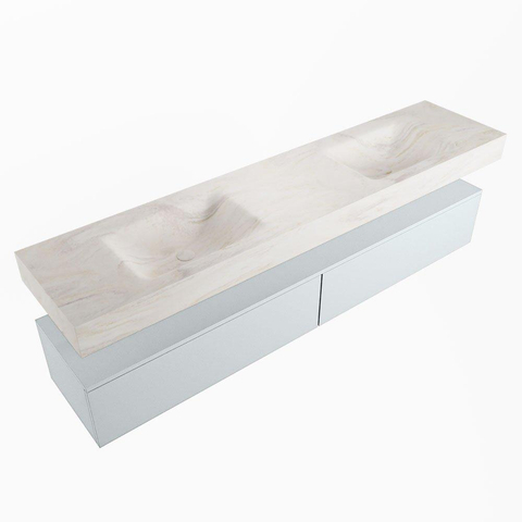 MONDIAZ ALAN - DLUX Ensemble meuble de salle de bains - 200cm - meuble bas - Clay - 2 tiroirs - lavabo suspendu - 2 bassins - 0 trous de robinet - Ostra SW807701