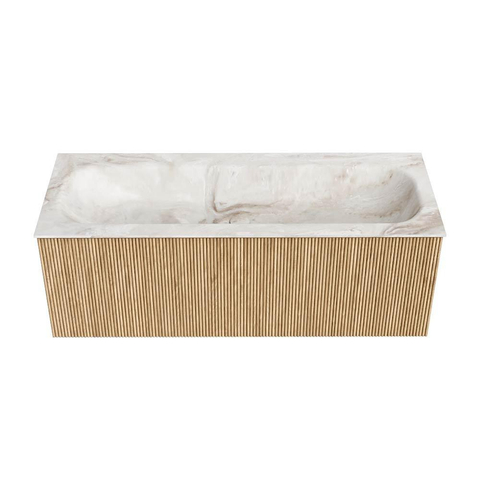 MONDIAZ KURVE-DLUX Meuble de salle de bains 120 cm couleur Oak avec 1 tiroir. Vasque BIG LARGE centrale sans trou de robinet couleur Frappe. SW1137349