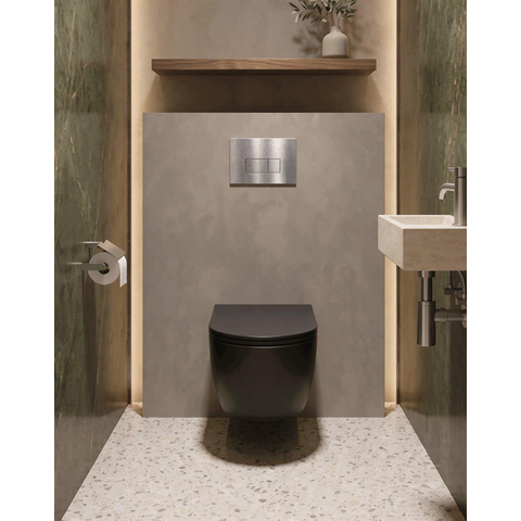 QeramiQ Dely Ensemble de WC - réservoir encastré Qeramiq Flush - abattant slim - plaque de commande en métal inox - boutons rectangulaires - noir mat SW1578524