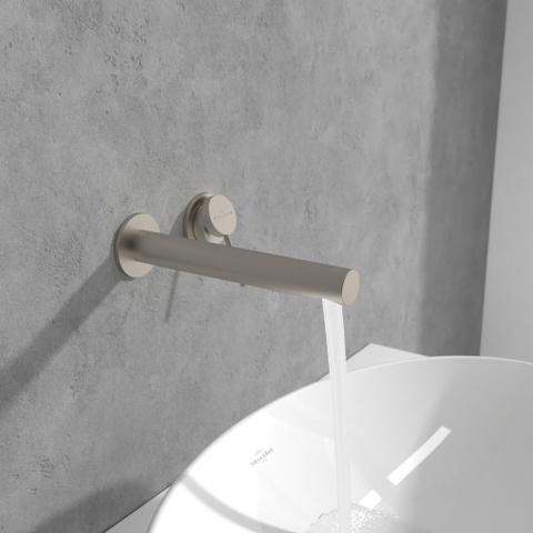 Villeroy & Boch Loop & Friends wastafeluitloop set - wandmontage - Brushed Nickel (rvs) SW974330