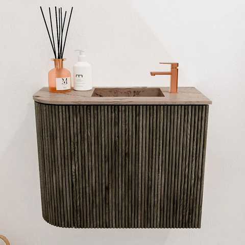 Mondiaz JOYA-DLUX Meuble de salle de bains 51,6cm - arrondi gauche couleur Shadow - Vasque FAYE position Droite 1 trou de robinet couleur Arena SW1424823