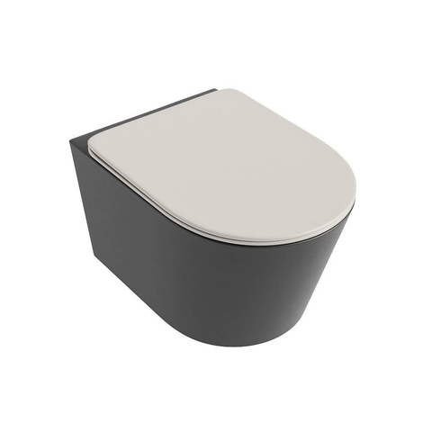Mondiaz LAVIE hangtoilet – spoelrandloos – 36 x 53 cm – met softclose zitting – Dark grey (grijs), zitting Linen (offwhite) SW1208648