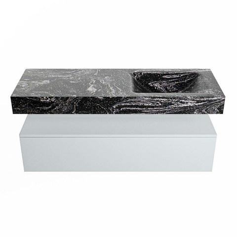 Mondiaz ALAN-DLUX Ensemble de meuble - 130cm - meuble Clay mat - 1 tiroir - Lavabo Cloud Lava suspendu - vasque Droite - 0 trous de robinet SW808550