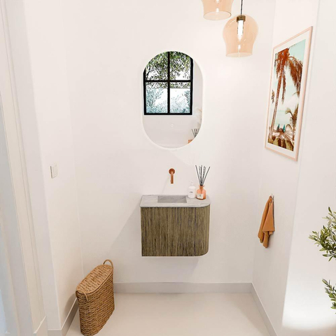 Mondiaz JOYA-DLUX 51.6cm toiletmeubel - ronding rechts kleur Dusk - Wastafel FAYE positie Links Zonder kraangat kleur Glace. SW1423165