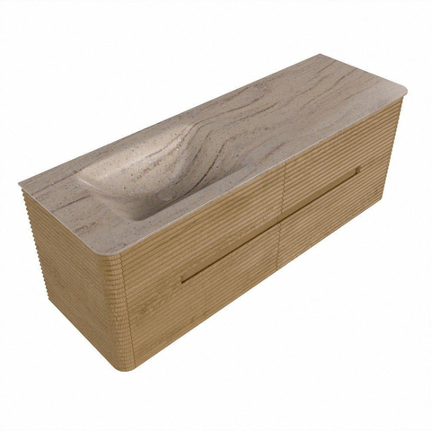 Mondiaz CIRO-DLUX Badkamermeubelset - 140x45x50cm - Solid surface wastafel Saba - 1 wasbak Links - 1 kraangat - 4 lades - Oak SW1531193