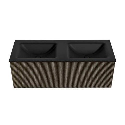 Mondiaz KURVE Ensemble de meuble de salle de bains - 120x46x40cm - 1 tiroir - lavabo solid surface - double - sans trou de robinet - Shadow SW1414274