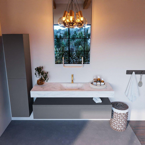 Mondiaz ALAN-DLUX Ensemble de meuble - 150cm - meuble Plata mat - 1 tiroir - Lavabo Cloud Opalo suspendu - vasque Centre - 1 trou de robinet SW807096
