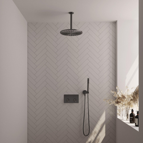 BRAUER Gunmetal Carving ensemble de douche pluie encastré – douche de tête Ø 30 cm – bras de plafond 30 cm – douchette bâton – avec inverseur SW925688