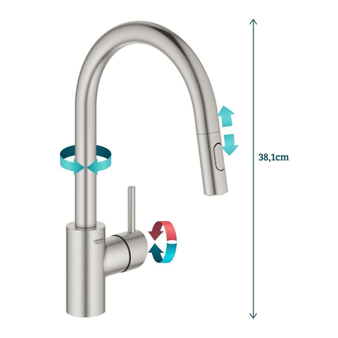 Grohe Concetto Keukenkraan - uittrekbare uitloop - 2 straalsoorten - Brushed Supersteel (RVS) SW225323