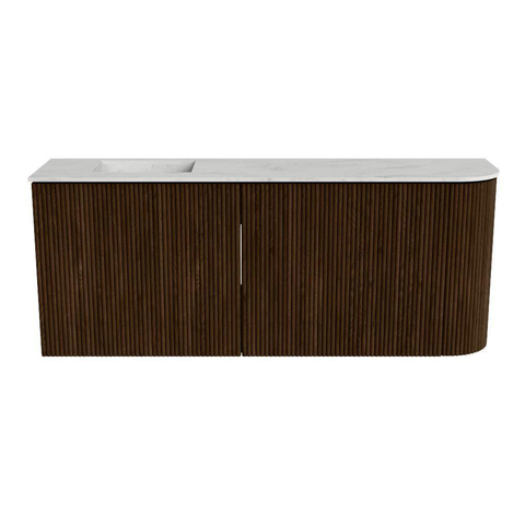 Mondiaz JOYA-DLUX Meuble de salle de bains 101.6cm - arrondi droit couleur Walnut - Vasque FAYE position Gauche 1 trou de robinet couleur Opalo. SW1422547