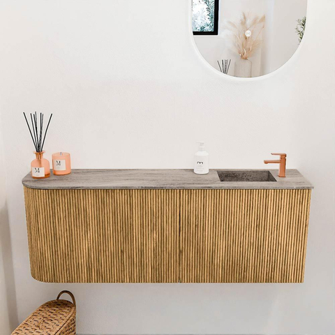 Mondiaz JOYA-DLUX 111.6cm toiletmeubel - ronding links kleur Oak - Wastafel FAYE positie Rechts 1 kraangat kleur Oza. SW1424128