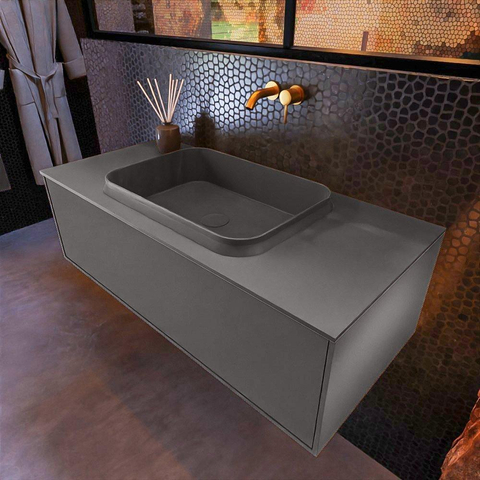ENSEMBLE DE MEUBLE MONDIAZ ERIN - 100cm - Gris foncé - 1 tiroir - lavabo centré - 0 trous de robinet - Gris foncé SW697940