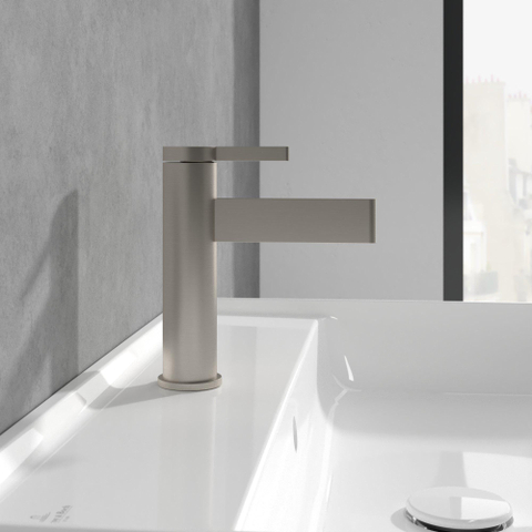 Villeroy & Boch Dawn 1 greeps wastafelkraan - zonder pop up afvoergarnituur - Brushed Nickel (rvs) SW974107