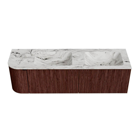 Mondiaz KURVE-DLUX Ensemble de meuble de salle de bains - 155x46x40cm - 2 tiroirs - 1 porte - lavabo solid surface - double / droite - 2 trous de robinet - Ruby SW1415973