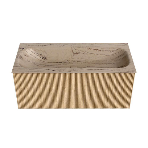 MONDIAZ KURVE-DLUX Meuble de salle de bains 100cm couleur Oak avec 1 tiroir et 0 porte. Vasque BIG MEDIUM Centrale 1 trou de robinet Arena. SW1431101