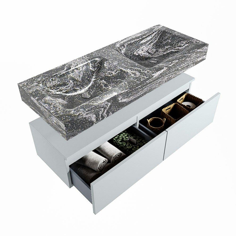 Mondiaz ALAN-DLUX Ensemble de meuble - 120cm - meuble Clay mat - 2 tiroirs - Lavabo Cloud Lava suspendu - vasque Gauche et droite - 0 trous de robinet SW808401