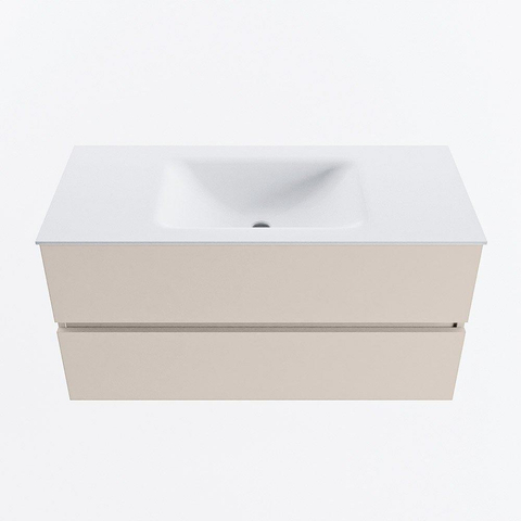 MONDIAZ VICA Badkamermeubelset - 100cm - onderkast linen- 2 lades - wastafel cloud midden - zonder kraangaten - 60cm hoge versie - talc OUTLETSTORE STORE44906