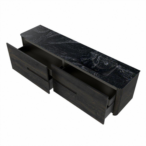 Mondiaz CIRO-DLUX Meuble de salle de bains - 190x45x50cm - Plan vasque Solid surface Lava - 1 lavabo à droite - 1 trou de robinet - 4 tiroirs - Shadow SW1532504
