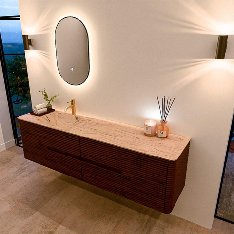 Mondiaz CIRO-DLUX Meuble de salle de bains - 180x45x50cm - Lavabo solid surface Arena - 1 vasque à gauche - 1 trou de robinet - 4 tiroirs - Ruby SW1531762