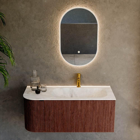 Mondiaz KURVE-DLUX Ensemble de meubles de salle de bains - 105x46x40cm - 1 tiroir - 1 porte - lavabo solid surface - droit - 1 trou de robinet - Ruby SW1415631