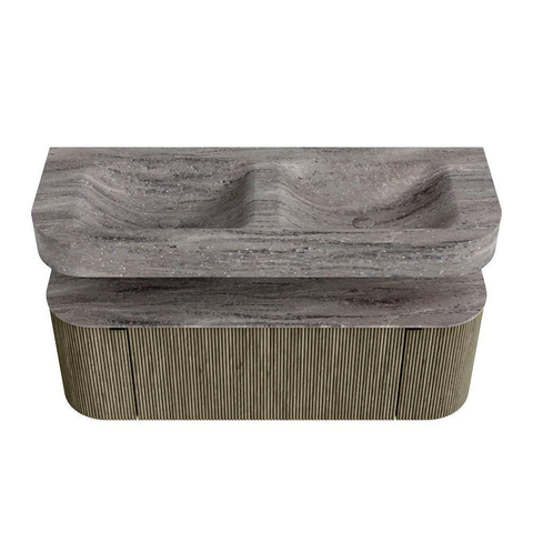 MONDIAZ THOR-DLUX 130cm meuble de salle de bains arrondi gauche + droite couleur Shadow avec 1 tiroir et 2 portes. Vasque suspendue CLOUD Double sans trou de robinet couleur Oza. SW1463995