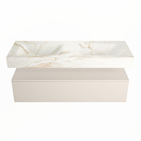 Mondiaz ALAN-DLUX Ensemble de meuble - 130cm - meuble Linen mat - 1 tiroir - Lavabo Cloud Frappe suspendu - vasque Gauche et droite - 2 trous de robinet SW805599