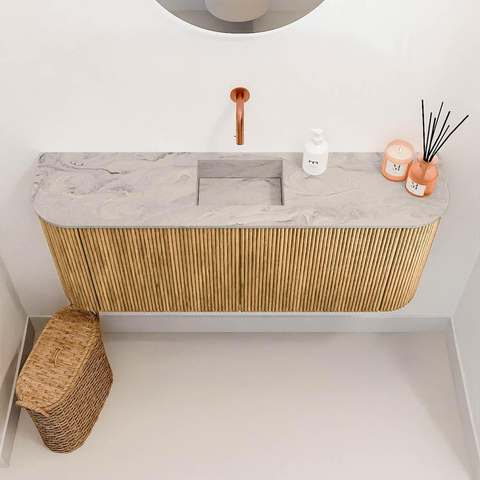 Mondiaz JOYA-DLUX 103.2cm toiletmeubel - ronding links en rechts kleur Oak - Wastafel FAYE positie Midden Zonder kraangat kleur Glace. SW1422018