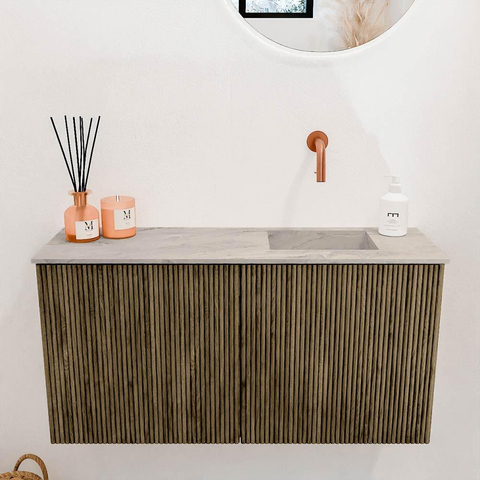 Mondiaz JOYA-DLUX 80cm meuble de toilette - couleur Dusk - Vasque FAYE position Droite Sans trou de robinet couleur Glace. SW1423141