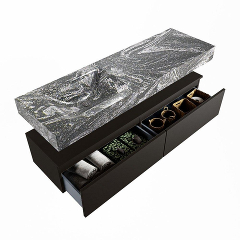 Mondiaz ALAN-DLUX Ensemble de meuble - 150cm - meuble Urban mat - 2 tiroirs - Lavabo Cloud Lava suspendu - vasque gauche - 0 trous de robinet SW807961