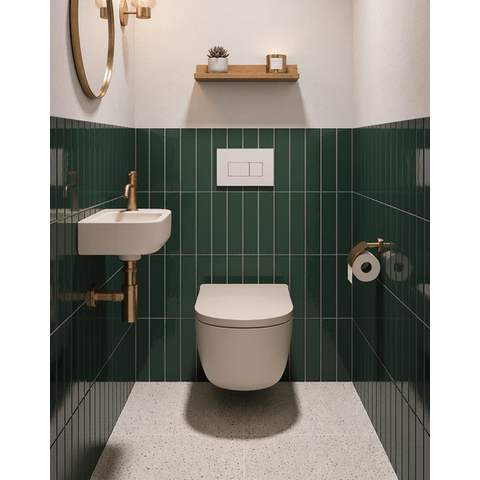QeramiQ Dely Ensemble WC - réservoir encastré Qeramiq Flush - abattant 35mm - plaque de commande blanche brillante en plastique - boutons rectangulaires - beige SW1578586